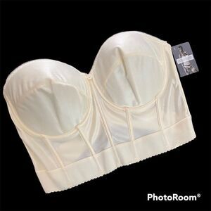 Dominique Noemi Low Back Strapless Longline Bustier Bra Ivory 42DD NEW $65 6377